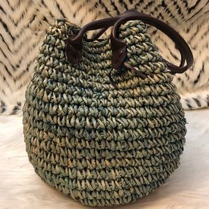 Blue Straw bag with brown handles
